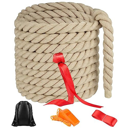 NEBURORA 20FT Tug of War Rope for Adults Outdoor Games Field Day Family Reunion Summer Outside Yard Backyard Lawn Camping Picnic Carnival Party Games Khaki - color: Khaki