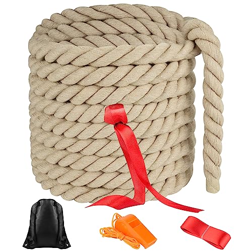 NEBURORA 20FT Tug of War Rope for Adults Outdoor Games Field Day Family Reunion Summer Outside Yard Backyard Lawn Camping Picnic Carnival Party Games Khaki - color: Khaki