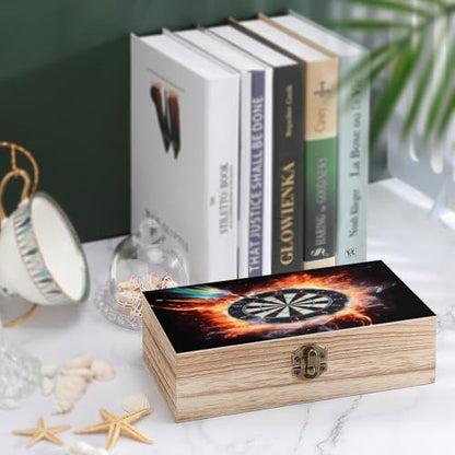 Dart Board Wooden Keepsake Box Wooden Box with Hinged Lid Decorative Storage Boxes Unique Gift Ideas for Men & Women （Size 7.9" X 3.9" X 2.3"）