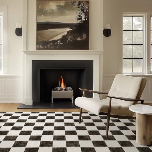 EVERGRACE Checkered Plaid Area Rug 5x7, Soft Faux Wool Rugs Washable Anti Slip Rugs Large Rug Carpet for Entryway Bedroom Living Room Hallway Kitchen Dining Room and Laundry Room, Black - color: Black, size: 5' x 7' (Rectangular)