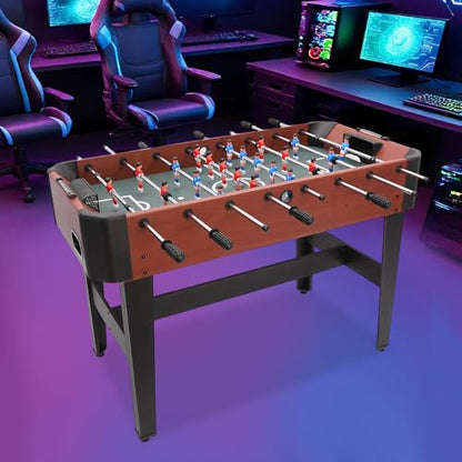 47.2-inch Foosball Table for Adults and Kids, 8-Player Soccer Table Game for Game Room, Indoor Football Table with Scorekeeper & Ball Storage, Black & Reddish Brown