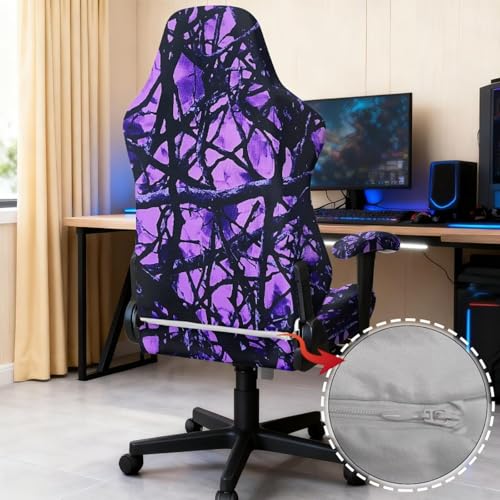 Purple Camouflage Hunting Print 4 Pcs Gaming Chair Covers Slipcovers with Armrest Covers Breathable Soft Computer Chair Cover Stretch Gamer Chair Cover Cat Scratch Proof - color: Purple Camouflage Hunting