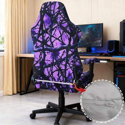 Purple Camouflage Hunting Print 4 Pcs Gaming Chair Covers Slipcovers with Armrest Covers Breathable Soft Computer Chair Cover Stretch Gamer Chair Cover Cat Scratch Proof - color: Purple Camouflage Hunting