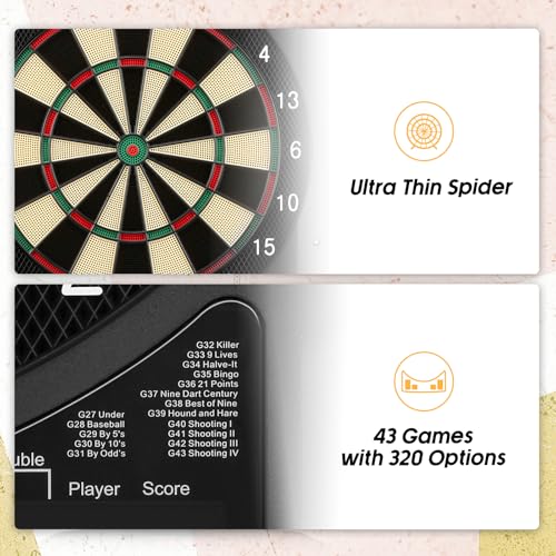 Electronic Dart Board, 2 Large Colorful LEDs Dartboard, 43 Games 320 Variants, Digital Soft Tip Dartboards Set with 6 Darts, 100 Tips