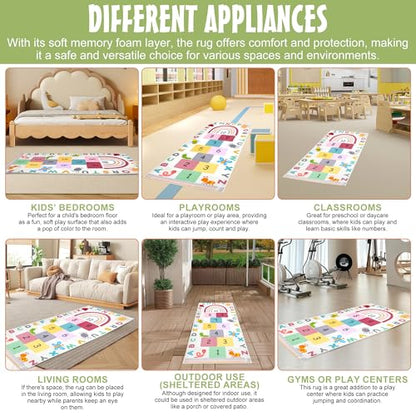 Hopscotch Rug for Kids, Hopscotch Play Mat, ABC Classroom Learning Mat, Small Kids Rug for Playroom, Non-Slip Educational Carpet for Kids Room or Classroom (Numbers & Squares)