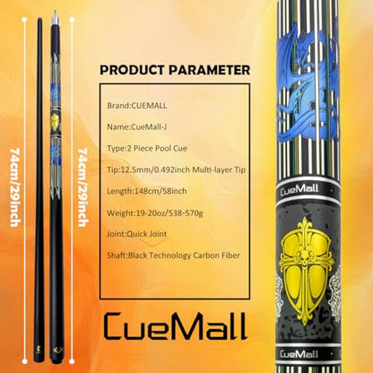 CueMall 58" 2-Piece Billiard Pool Cue Sticks,12.5mm Fiberglass Graphite Composite Billiard Cue Sticks,19oz Pool Sticks Tacos de billar for Adults Men/Women, House or Commercial/Bar Use - color: CueMall-J