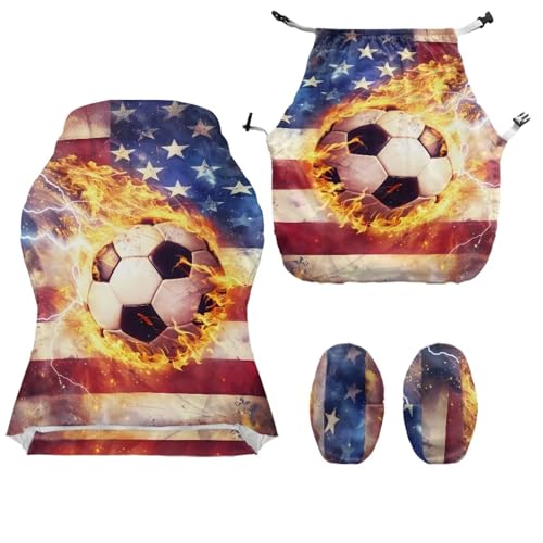 USA Flag Soccer Stretch Gaming Chair Cover Non Slip Breathable Polyester Office Computer Chair Seat Cover with Armrest Covers Slipcover Protector Furniture for Office Rotating Armchair 4Pcs - color: American Flag Soccer