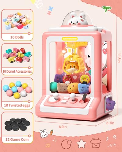 Jovow Claw Machine for Kids - Mini Vending Machine with Volume Control & Music, Electronic Rabbit Prize Dispenser Toys with 30 Prizes (Plush, Eggs), Party Birthday Gifts for Girls Age 3 4 5 6-8 - style: Rabbit