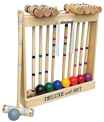 8 Player Croquet Set Amish-Made in Wood Rack with 24" Handles - size: 24" Handles