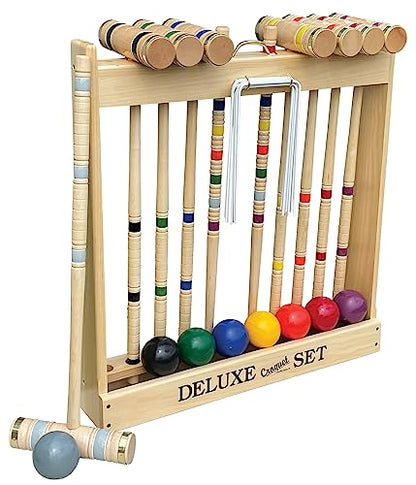 8 Player Croquet Set Amish-Made in Wood Rack with 28"" Handles - size: 28" Handles