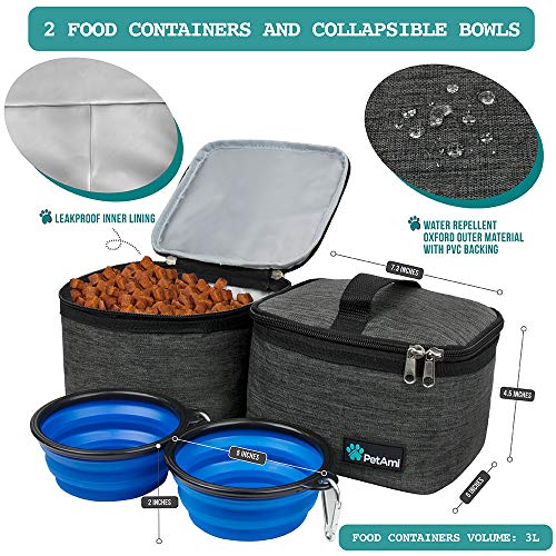 PetAmi Dog Travel Bag Organizer, Pet Travel Kit with 2 Food Containers & 2 Collapsible Dog Bowls, Pet Supplies Tote with Luggage Sleeve, Weekend Road Trip Camping Essentials, Dark Gray, Medium - color: Charcoal, size: Medium - 14.5"L x 8"W x 12.0"H