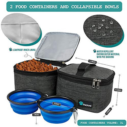 PetAmi Dog Travel Bag Organizer, Pet Travel Kit with 2 Food Containers & 2 Collapsible Dog Bowls, Pet Supplies Tote with Luggage Sleeve, Weekend Road Trip Camping Essentials, Dark Gray, Medium - color: Charcoal, size: Medium - 14.5"L x 8"W x 12.0"H