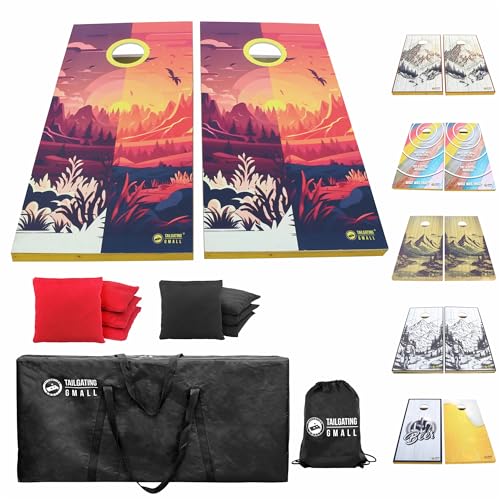 Cornhole Board Set 4FTx2FT Solid Wood Regulation Size Cornhole Set Includes 8 Cornhole Bags for Adults - color: Colorado Sunset