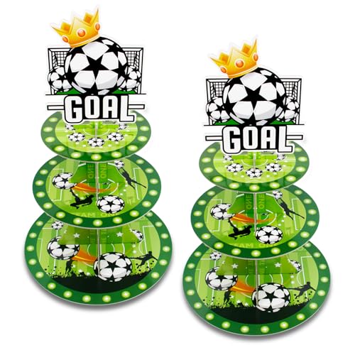 Soccer Party Favors, Soccer Goal Theme Party Supplies, 2 Pack 3 Tier Cupcake Stand, Football Birthday Party Decorations for Kids Teens Adults