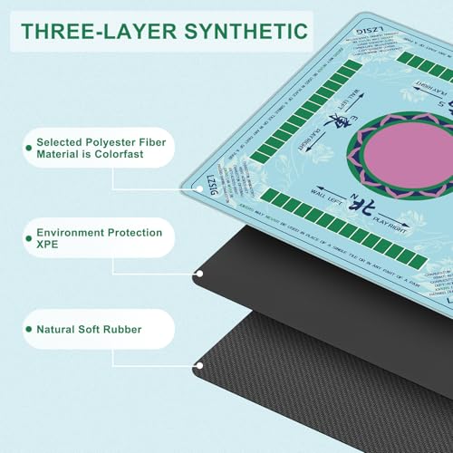 Traditional Chinoiserie Mahjong Mat for Table with Rules, 33×33", Turquoise | Anti-Slip, Waterproof, Noise-Reducing Table Cover for American Mahjong, Poker, Board Games , Dominoes, and Card Games - color: Cyan