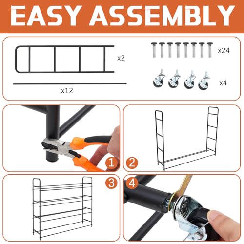 Colingmill Heavy Duty Basketball Rack with Wheels, Multi-tier Rolling Ball Storage Cart, Sports Equipment Organizer for School, Gym, Club Shoot Training(55 x 14 x 47 Inches,40 Balls)