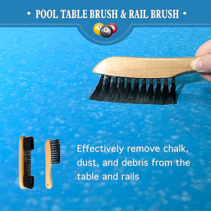 LAKINGO Pool Table Brush Set for Felt, 5 Kit Billiard Table and Rail Cleaning Accessories with 2 Wood Brush, 2 Ferrule Polish Cloths, Cue Shaft Cleaner Cloth - color: 5 Kit - Natural