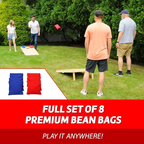 Driveway Games Traditional Wood Cornhole Game, Regulation-Sized 4' x 2' Cornhole Game Set with All-Weather Bean Bags, Includes Foldable Legs and Storage Bag