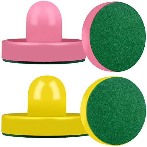 ONE250 Air Hockey Pushers and Red Air Hockey Pucks, Goal Handles Paddles Replacement Accessories for Game Tables (4 Striker, 4 Puck Pack) - color: Pink & Yellow