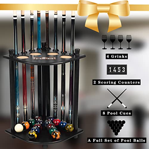 Billmart Pool Stick Holder Floor Stand, Solid Wood Billiard Pool Cue Rack, Pool Table Accessories (Black) - color: Black