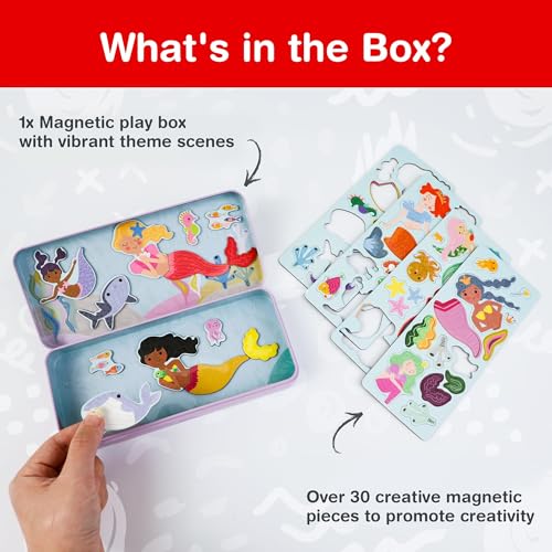 Magnetic Puzzle Box for Kids Ages 3-5 – 30+ Pcs Mermaid Travel Game – Fine Motor Skills & Imagination – Quiet Road Trip & Airplane Activities – Great Gift for Girls Boys - color: Mermaid