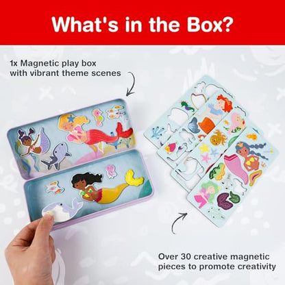 Magnetic Puzzle Box for Kids Ages 3-5 – 30+ Pcs Mermaid Travel Game – Fine Motor Skills & Imagination – Quiet Road Trip & Airplane Activities – Great Gift for Girls Boys - color: Mermaid