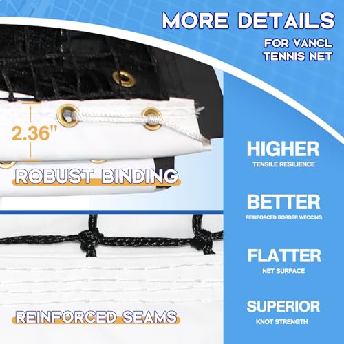 Tennis Net Outdoor Heavy Duty Professional Tennis Court Net Replacement Portable Tennis Net Nylon for Standard Tennis Courts [Includes 2 Fiberglass Dowels] - style: double-layer tennis net