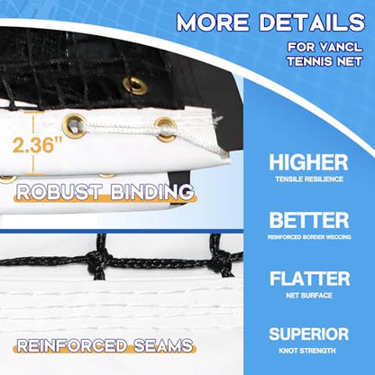 Tennis Net Outdoor Heavy Duty Professional Tennis Court Net Replacement Portable Tennis Net Nylon for Standard Tennis Courts [Includes 2 Fiberglass Dowels] - style: double-layer tennis net