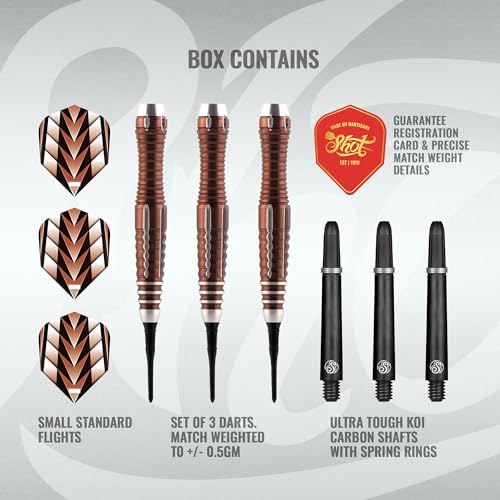 Shot Darts Soft Tip, Tribal Weapon 1 Series19g, 90% Tungsten Barrels, Front Weighted with Precision Grips, Professional Dart Set and Flights Made in New Zealand, Plastic Tip Bar Darts