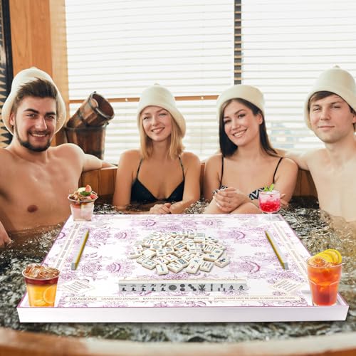 32x32 Inch Large Floating Mahjong Table for Swimming Pool Hot Tub Float Board for Mahjong Card Games Dominoes Poker Pool Game Tray for Adults Summer (Pink) - color: Pink