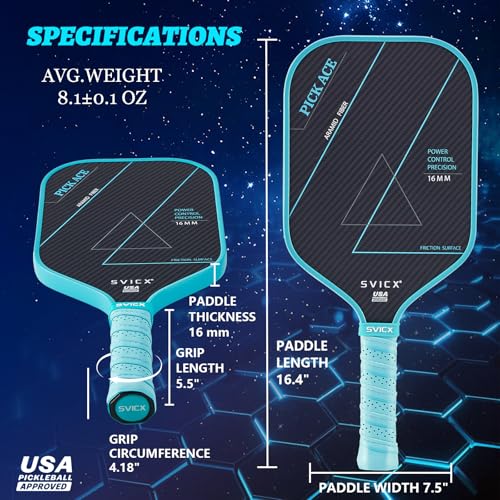 Carbon Fiber Pickleball Paddle 16mm – Professional Pickleball Paddles with Superior Control, Power & Spin – Extended Handle for Two-Handed Grip, USAPA Approved - color: Pink&Teal Green