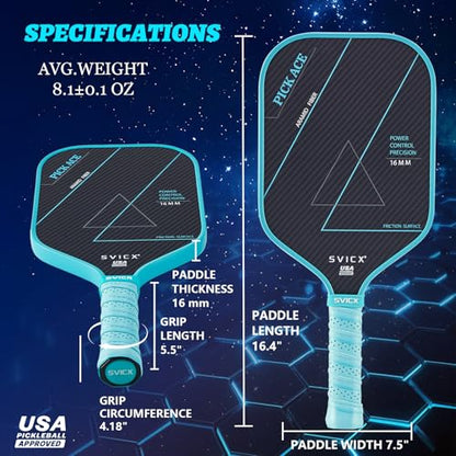 Carbon Fiber Pickleball Paddle 16mm – Professional Pickleball Paddles with Superior Control, Power & Spin – Extended Handle for Two-Handed Grip, USAPA Approved - color: Pink&Teal Green