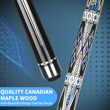 Kmise Professional Pool Cue Stick, 18 19 20oz Canadian Maple Cue Sticks, Low Deflection Shaft with Telescopic Extension Cue - color: Black & Blue, size: 21oz
