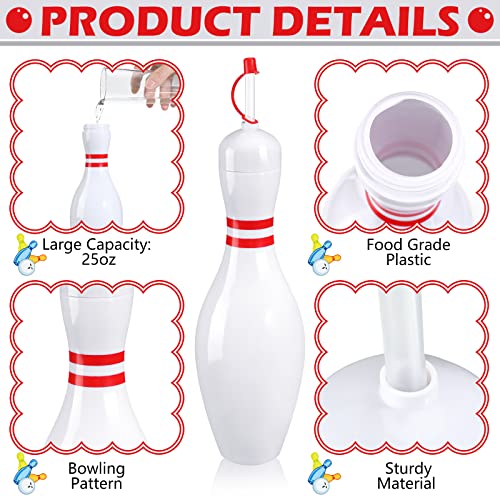 Funtery 12 Set Bowling Lovers Gifts for Men Women 25 oz Reusable Bowling Pin Plastic Water Bottles with Straws and Lids Sports Fans