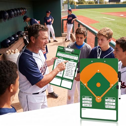 Baseball Lineup Board, Double-Sided Clipboard for Coaches, Dry Erase Lineup Boards, 3rd Generation Coaching Clipboard for Baseball, Softball, Portable and Efficient