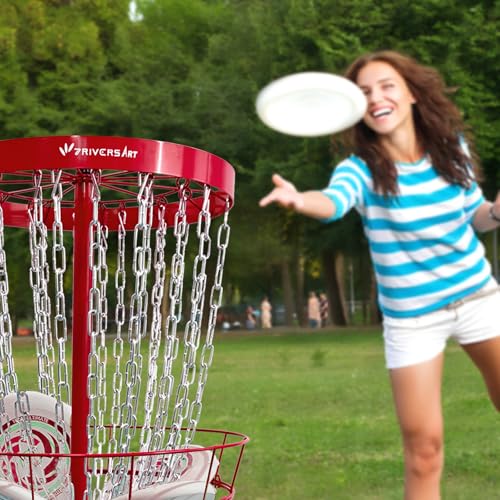 Portable Disc Golf Basket, 24-Chain, All-Weather Metal Disc Golf Goal with Heavy-Duty Carrying Bag, Easy Assembly for Backyard, Park & Outdoor Training - style: Red