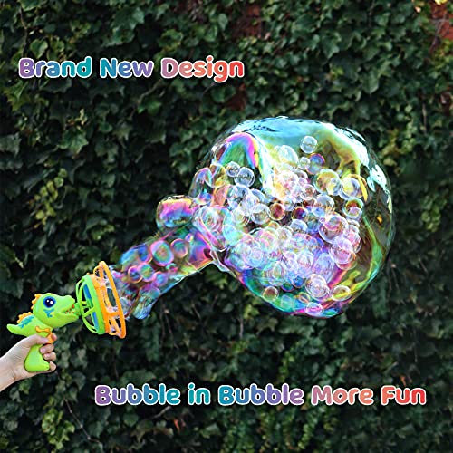 IFLOVE Dinosaur Bubble Gun for Kids 3-8, Bubble Machine Blower Toy (Green) | Bubble-in-bubble effect， Easy-Grip Dinosaur Bubble Gun Fills Summer Playtime and Party Favors With Colorful Bubbles - color: Green