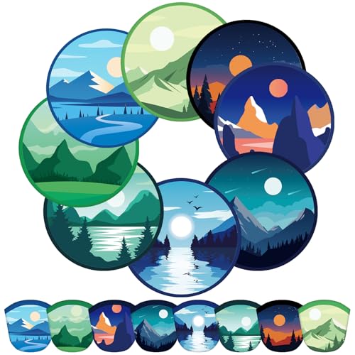 Gejoy 24 Pieces Scenery Sunset Foldable Flying Disc Fans Handheld Compact Cooling Fans Multi Role Round Fans for Outdoor Games for Women Man Party Favors Decorations Portable, 8 Style - color: Landscape Sunset