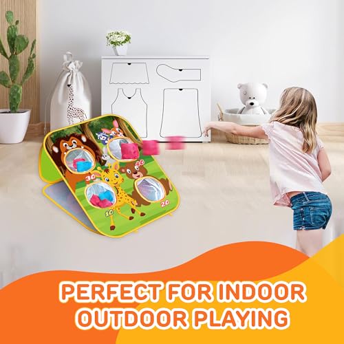 Animal Bean Bag Toss Game Kids Outdoor Toys, Family Party Games, Double-Sided Foldable Cornhole Board, Outside Lawn Party Toy, Birthday Gift for Boys Girls Toddler Age 3 4 5 6 7 8