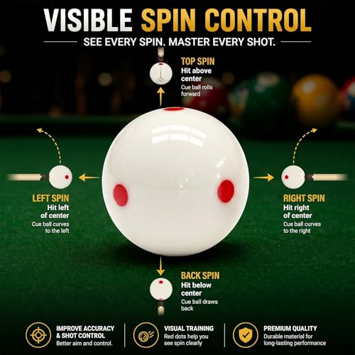 Billiard Training Cue Ball, 2.25" Standard Size Pool Practice Cue Ball, Wear-Resistant Training Ball for Home Game Rooms - color: White/Red