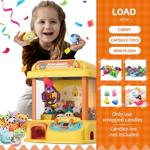 Kids Claw Machine - Toy Vending Machine for Kids with Plush Prizes, Lights & Sound, Electronic Claw Game Machine for Boys & Girls, Arcade Prize Dispenser for Party & Birthday Gifts - style: Honey Bear