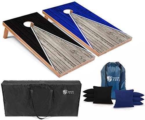 Tailgating Pros Lightweight Pyramid Design Cornhole Board Set w/Bean Bags and Carrying Case - 4'x2' Regulation Cornhole Game - color: Black/Royal