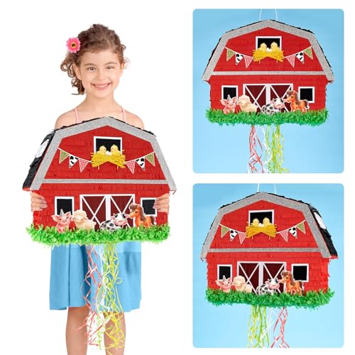 WERNNSAI Red Farm Animal Piñata - Farm Baby Shower Decorations Animal Piñata Party Game for Kids Birthday Celebrations Milk Farm Party Favor Supply with Bat Blindfold - style: Farm Animal