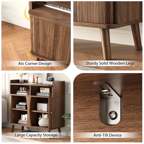 Decofy 39" Buffet Sideboard Cabinet, Mid Century Modern Console Cabinet with Roller Shutter Sliding Doors & Adjustable Shelves for Kitchen Cabinets, Living Room, Entryway, Coffee Bar Cabinet (Walnut) - color: Walnut