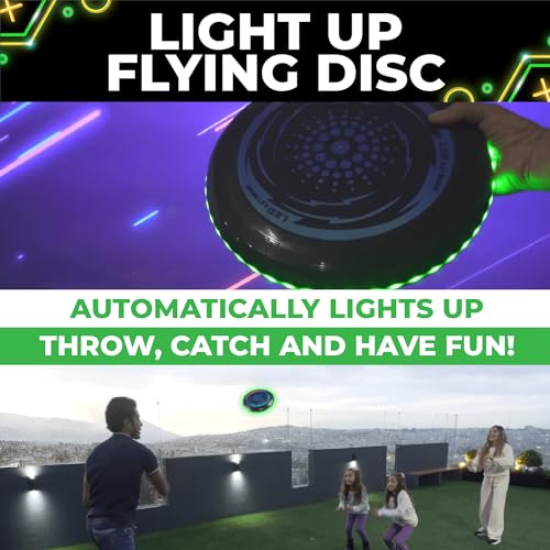Toysery LED Light Up Fresbee - Glow in The Dark Fresbee for Kids and Adults, Flying Disc Adventure for Day and Night - Easy to Use Ideal for Camping Game - color: Green