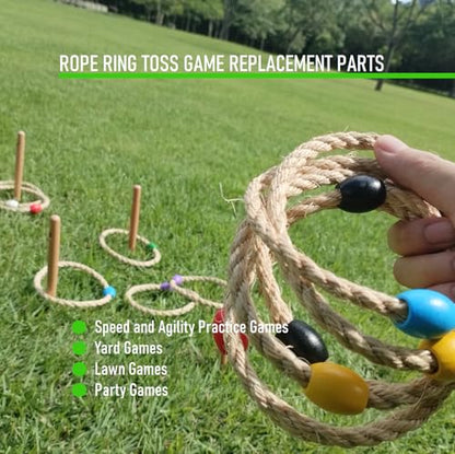 8 Pack Sisal Rope Ring Toss Game Replacement Parts for Adults and Kids, Outdoor Toss Rings for Agility Practice and Speed Game and Yard Games and Lawn Games for Party (Black and White)