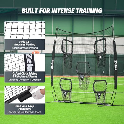 ZELUS Football Throwing Net, Quarterback Training Equipment with 5 Target Pockets, Football Practice Throwing Passing Accuracy Trainer with Carry Bag Ground Stakes for Kids Adults - color: Black, size: 6×6