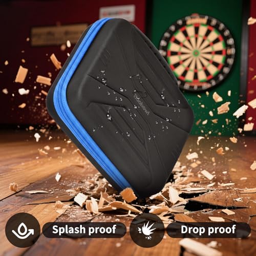 Boobowl Hard Dart Case for Steel and Soft Tip Darts, Holds 12 Darts | Hard EVA Case With 12 Dart Slots, 6 Mesh Pockets And Zipper Storage For Flights, Tips And Shafts; Case Only - Blue - size: Holds for 12 pcs Blue