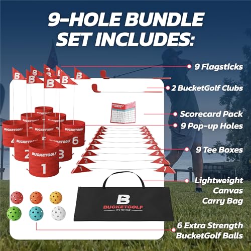BUCKETGOLF 9 Hole Bundle - Outdoor Golf Game for All Ages. Adults, Kids, Family. Play Anywhere. Yards, Beach, Park, Backyard. Includes 2 Right-Handed Clubs - size: 2 Clubs (2 RH)