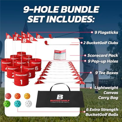 BUCKETGOLF 9 Hole Bundle - Outdoor Golf Game for All Ages. Adults, Kids, Family. Play Anywhere. Yards, Beach, Park, Backyard. Includes 2 Right-Handed Clubs - size: 2 Clubs (2 RH)